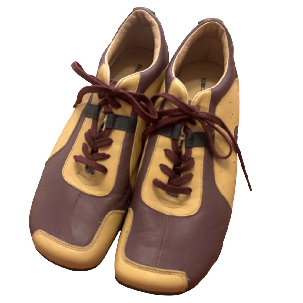 Vtg Diesel Saville Mens Leather Sneakers Burgundy Square toe Shoes US 12 EUR 45